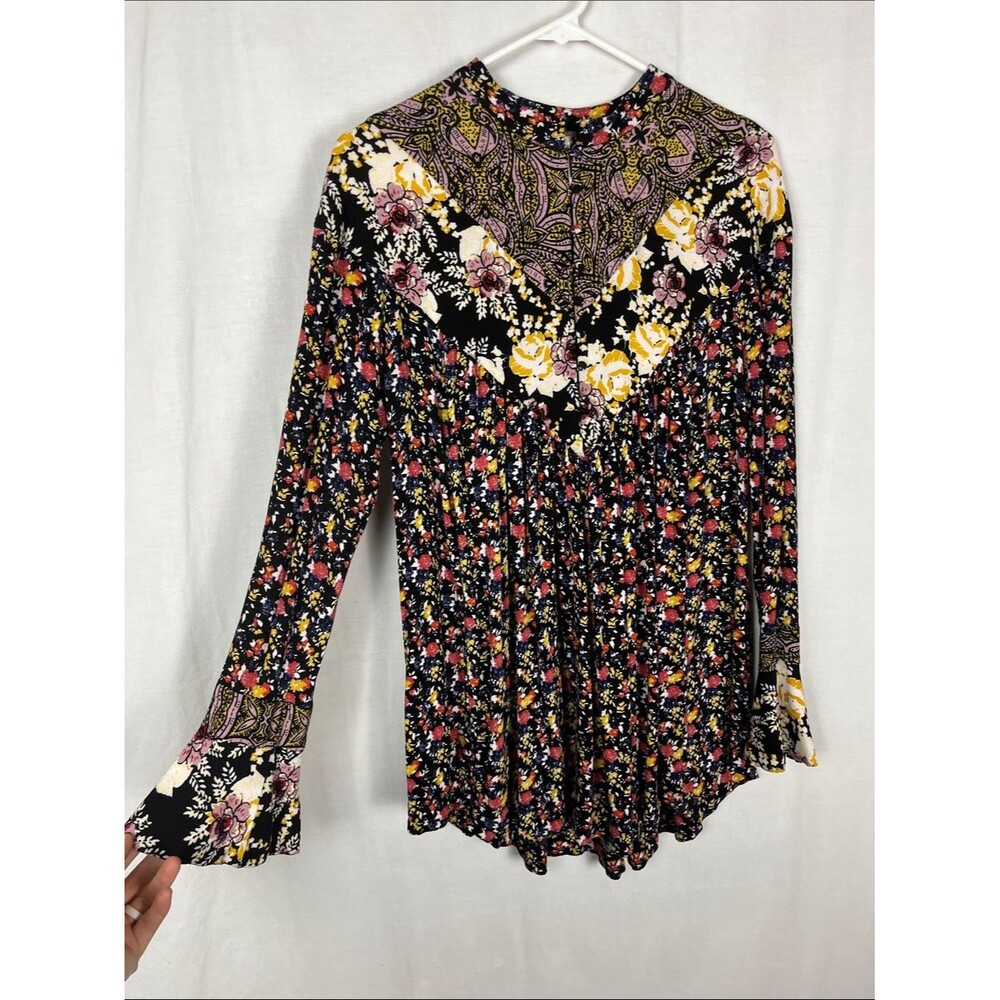 Free People Wildflower Fields Henley Tunic Patchwork Blouse